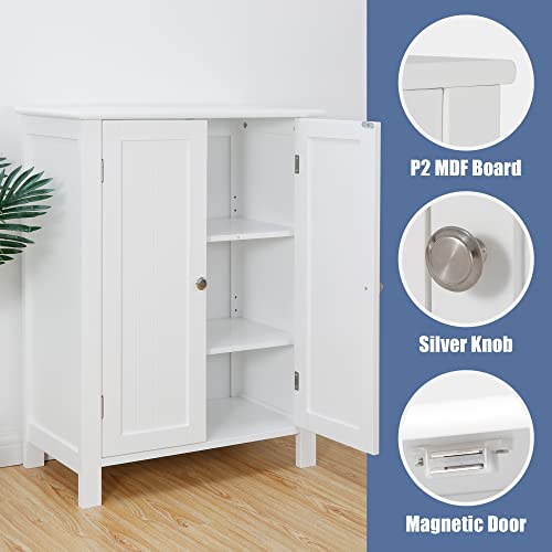 SUPER DEAL Modern Bathroom Floor Storage Cabinet with Adjustable Shelf and Double Door Rust Proof, Living Room Modern Home Furniture Storage Organizer Cabinet