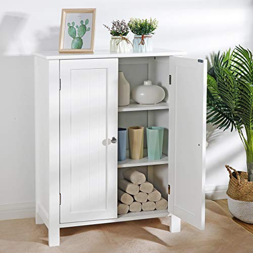 SUPER DEAL Modern Bathroom Floor Storage Cabinet with Adjustable Shelf and Double Door Rust Proof, Living Room Modern Home Furniture Storage Organizer Cabinet