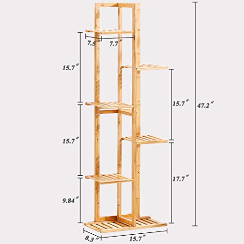 Bamboo 6 Tier 7 Potted Plant Stand Rack Multiple Flower Pot Holder Shelf Indoor Outdoor Planter Display Shelving Unit for Patio Garden Corner Balcony Living Room