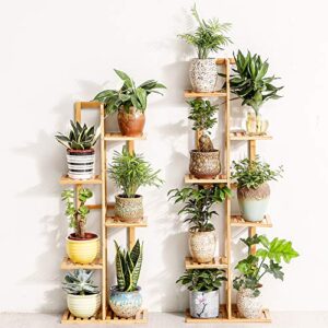 Bamboo 6 Tier 7 Potted Plant Stand Rack Multiple Flower Pot Holder Shelf Indoor Outdoor Planter Display Shelving Unit for Patio Garden Corner Balcony Living Room