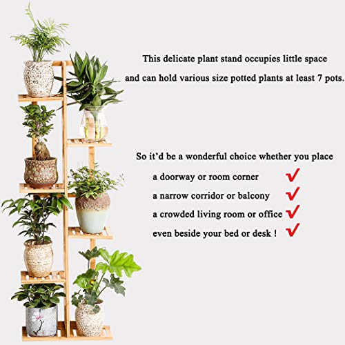 Bamboo 6 Tier 7 Potted Plant Stand Rack Multiple Flower Pot Holder Shelf Indoor Outdoor Planter Display Shelving Unit for Patio Garden Corner Balcony Living Room