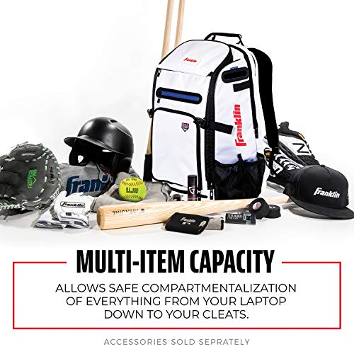 Franklin Sports Fastpitch Softball Bat Bag - USA Traveler Elite Bat Backpack - Girls + Women's Equipment Batpack - Fits Helmets, Cleats + (2) Bats - White