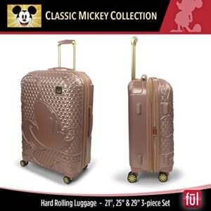 FUL Disney Mickey Mouse 3 Piece Rolling Luggage Set, Hardside Suitcase with Spinner Wheels, 21 Inch, 25 Inch and 29 Inch, Rose Gold