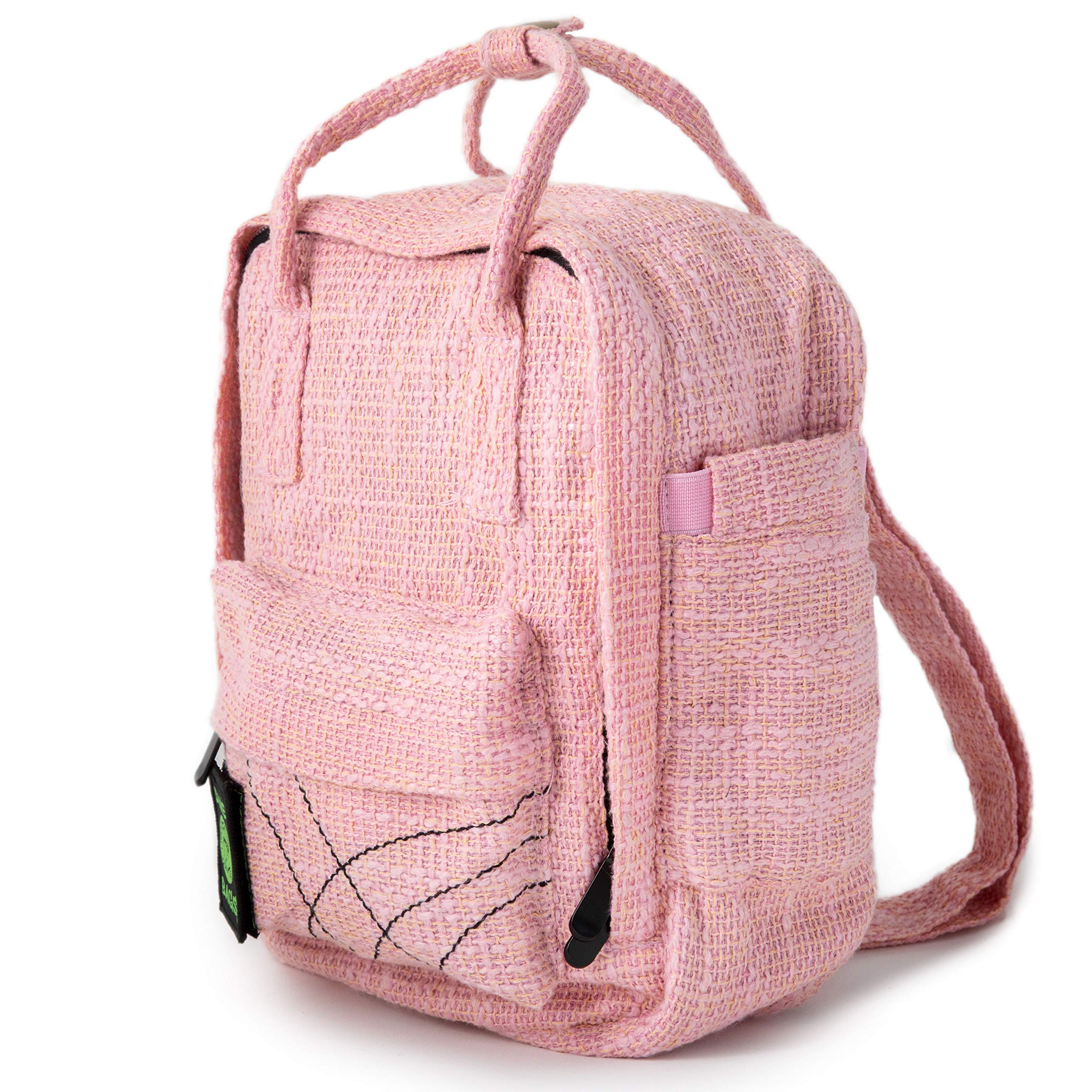 DIME BAGS Hot Box Mini Backpack | Multi Pocket Small Backpack made of Premium Hemp and Recycled Materials | Travel Bag (Pink)