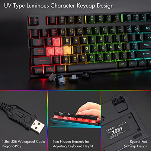 CHONCHOW Wired Gaming Keyboard for Mac PC PS5 PS4 Xbox One Gamers, RGB Backlit LED Mechanical Feel Keyboard with Multimedia Keys Number Pad, 104 Keys USB Desktop Computer Windows Keyboard (Black)