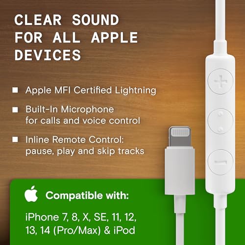 Symphonized iPhone Headphones Wired with Microphone & Volume Control [Apple MFi Certified] — 90% Noise Cancelling Earbuds iPhone, Ear phones Lightning — Earphones for iPhone 14/13/12/11/XR/XS/X/8/7/SE