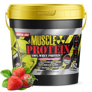 colossal labs muscle protein whey powder [5 lbs/pack of 1]–strawberry protein powder, cold filtered, 25g pure protein, 6.6g bcaas (packaging may vary)