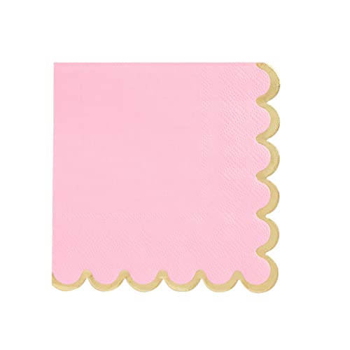 100 Pack Pink Scalloped Cocktail Napkins with Gold Foil Accents for Bridal and Baby Shower (3-Ply, 5 x 5 In)