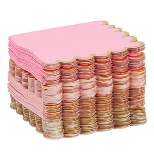 100 Pack Pink Scalloped Cocktail Napkins with Gold Foil Accents for Bridal and Baby Shower (3-Ply, 5 x 5 In)