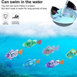 LAVIZO Interactive Robot Fish Toys for Cat/Dog(6 Pcs), Activated Swimming in Water with LED Light, Swimming Bath Plastic Fish Toy Gift to Stimulate Your Pet's Hunter Instincts