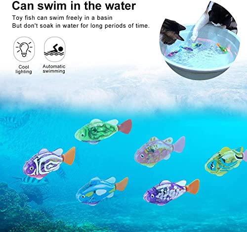 LAVIZO Interactive Robot Fish Toys for Cat/Dog(6 Pcs), Activated Swimming in Water with LED Light, Swimming Bath Plastic Fish Toy Gift to Stimulate Your Pet's Hunter Instincts