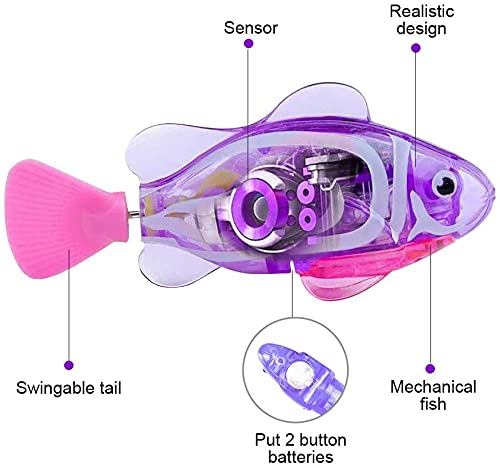 LAVIZO Interactive Robot Fish Toys for Cat/Dog(6 Pcs), Activated Swimming in Water with LED Light, Swimming Bath Plastic Fish Toy Gift to Stimulate Your Pet's Hunter Instincts