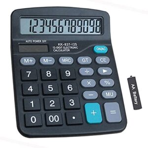 youho calculator, 12-bit solar battery dual power standard function electronic calculator with large lcd display office calculator black(no battery) (kk-837b, 1pack)