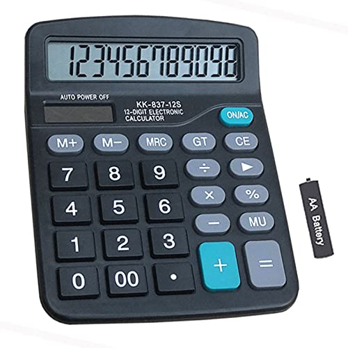 YOUHO Calculator, 12-bit Solar Battery Dual Power Standard Function Electronic Calculator with Large LCD Display Office Calculator Black(NO Battery) (KK-837B, 1PACK)