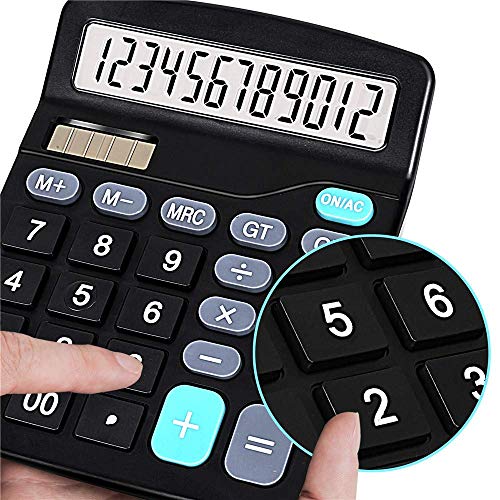 YOUHO Calculator, 12-bit Solar Battery Dual Power Standard Function Electronic Calculator with Large LCD Display Office Calculator Black(NO Battery) (KK-837B, 1PACK)