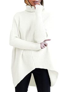 anrabess womens oversized turtleneck long sleeve sweater asymmetric hem casual 2023 fall winter pullover knit pullover jumper tops a87bai-m white