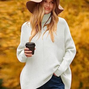 ANRABESS Womens Oversized Turtleneck Long Sleeve Sweater Asymmetric Hem Casual 2023 Fall Winter Pullover Knit Pullover Jumper Tops A87Bai-M White