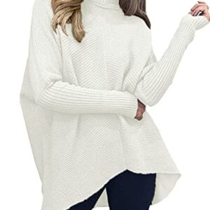 ANRABESS Womens Oversized Turtleneck Long Sleeve Sweater Asymmetric Hem Casual 2023 Fall Winter Pullover Knit Pullover Jumper Tops A87Bai-M White