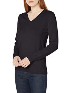 amazon essentials women's 100% cotton long-sleeve v-neck sweater, black, large