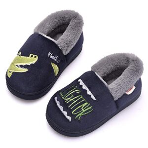 holynissl boys girls slippers warm house slippers for kids non slip toddler cute home slipper, alligator-blue 1617, 6-7 toddler