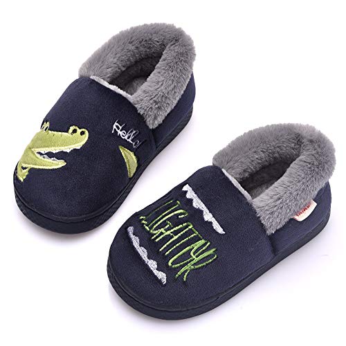 Holynissl Boys Girls Slippers Warm House slippers for Kids Non Slip Toddler Cute Home Slipper, Alligator-Blue 1617, 6-7 Toddler