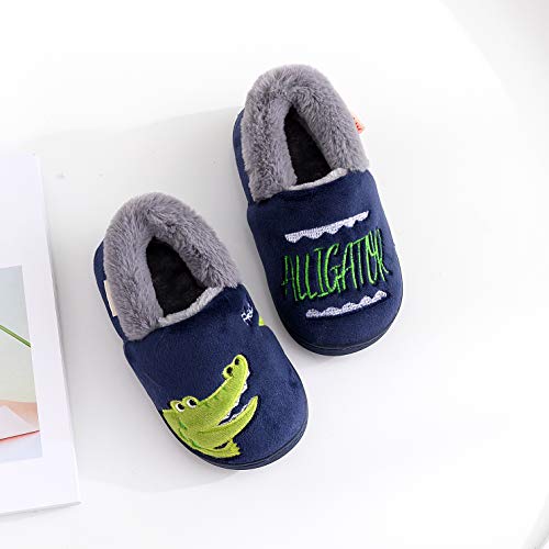 Holynissl Boys Girls Slippers Warm House slippers for Kids Non Slip Toddler Cute Home Slipper, Alligator-Blue 1617, 6-7 Toddler