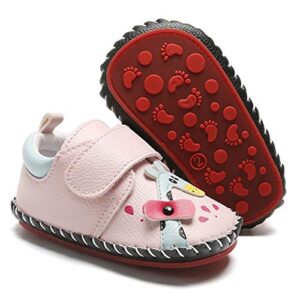 HsdsBebe Baby Boys Girls Pu Leather Hard Bottom Walking Sneakers Toddler Rubber Sole First Walkers Infant Cartoon Slippers Crib Shoes, Giraffe/Pink, 12-18 Months Toddler