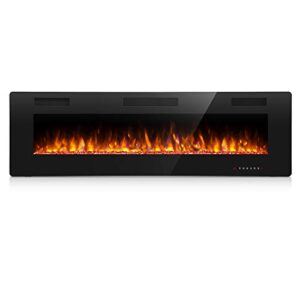 antarctic star 30 inch electric fireplace in-wall recessed and wall mounted, fireplace heater and linear fireplace with multicolor flame, timer, 750/1500w control by touch panel & remote