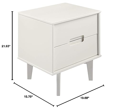 Walker Edison Furniture AZR2DSLNSWH Solid Wood 2-Drawer Groove Handle End Side Table Nightstand with Storage, 24" H, White