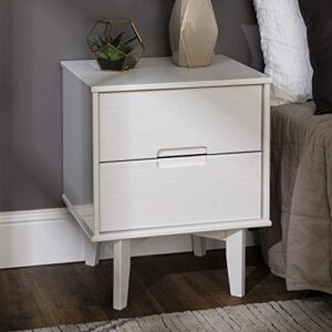 Walker Edison Furniture AZR2DSLNSWH Solid Wood 2-Drawer Groove Handle End Side Table Nightstand with Storage, 24" H, White