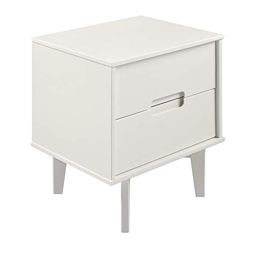 Walker Edison Furniture AZR2DSLNSWH Solid Wood 2-Drawer Groove Handle End Side Table Nightstand with Storage, 24" H, White