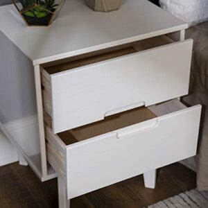 Walker Edison Furniture AZR2DSLNSWH Solid Wood 2-Drawer Groove Handle End Side Table Nightstand with Storage, 24" H, White