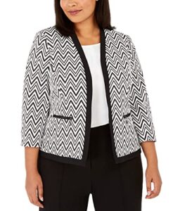 kasper women's plus size zig zag knit fly away jacket, black multi, 14w