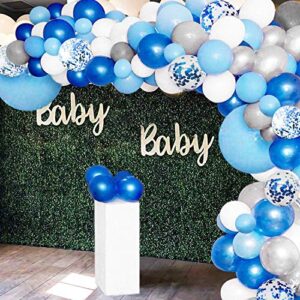 135 pieces blue balloon garland arch kit - white blue silver and blue confetti latex balloons for baby shower wedding birthday party centerpiece backdrop background decoration
