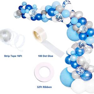 135 Pieces Blue Balloon Garland Arch Kit - White Blue Silver and Blue Confetti Latex Balloons for Baby Shower Wedding Birthday Party Centerpiece Backdrop Background Decoration