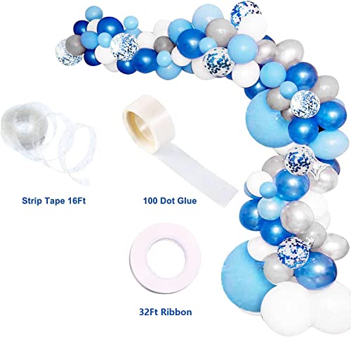 135 Pieces Blue Balloon Garland Arch Kit - White Blue Silver and Blue Confetti Latex Balloons for Baby Shower Wedding Birthday Party Centerpiece Backdrop Background Decoration