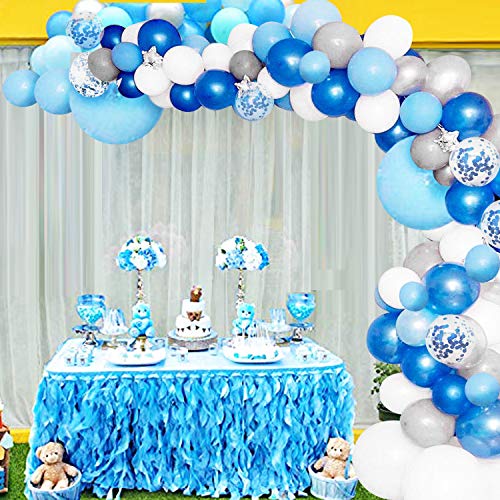 135 Pieces Blue Balloon Garland Arch Kit - White Blue Silver and Blue Confetti Latex Balloons for Baby Shower Wedding Birthday Party Centerpiece Backdrop Background Decoration