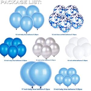 135 Pieces Blue Balloon Garland Arch Kit - White Blue Silver and Blue Confetti Latex Balloons for Baby Shower Wedding Birthday Party Centerpiece Backdrop Background Decoration