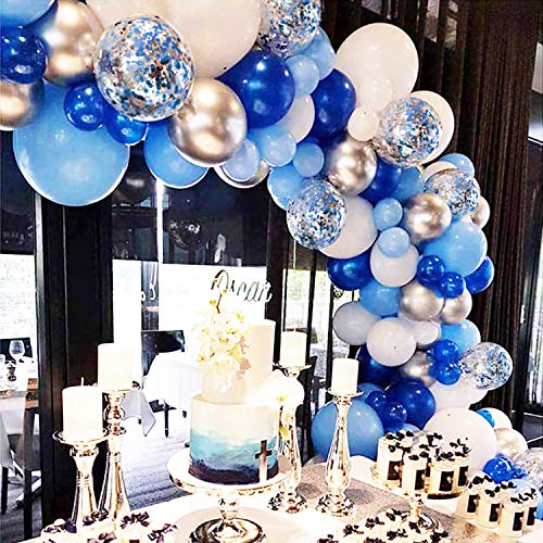 135 Pieces Blue Balloon Garland Arch Kit - White Blue Silver and Blue Confetti Latex Balloons for Baby Shower Wedding Birthday Party Centerpiece Backdrop Background Decoration