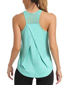 aeuui womens workout tops for women racerback tank tops mesh yoga shirts athletic running tank tops sleeveless gym clothes green