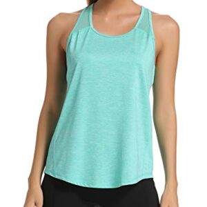 Aeuui Womens Workout Tops for Women Racerback Tank Tops Mesh Yoga Shirts Athletic Running Tank Tops Sleeveless Gym Clothes Green