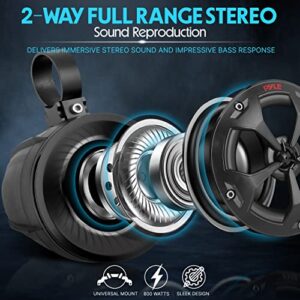 Pyle 2-Way Dual Bluetooth Off-Road Speakers - 4 Inch 800W Marine Waterproof Wakeboard, Full Range Outdoor for ATV, Snow Mobile UTV, Quad, Jeep, Boat PLUTV46BTA, Black