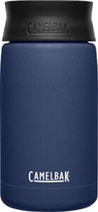 camelbak hot cap travel mug, insulated stainless steel, perfect for taking coffee or tea on the go - leak-proof when closed - 12oz, navy