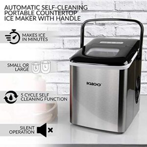 Igloo ICEB26HNSS Automatic Self-Cleaning Portable Electric Countertop Ice Maker Machine With Handle, 26 Pounds in 24 Hours, 9 Ice Cubes Ready in 7 minutes, With Ice Scoop and Basket, Stainless
