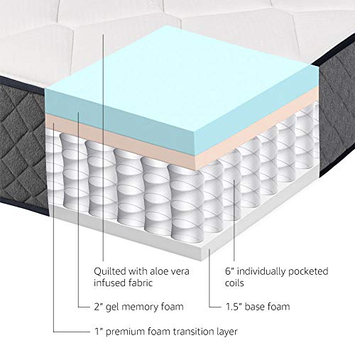 Amazon Basics Hybrid Mattress - Medium Feel - Memory Foam - Motion Isolation Springs - 12-Inch, Twin, White & Gray