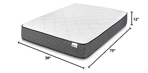 Amazon Basics Hybrid Mattress - Medium Feel - Memory Foam - Motion Isolation Springs - 12-Inch, Twin, White & Gray