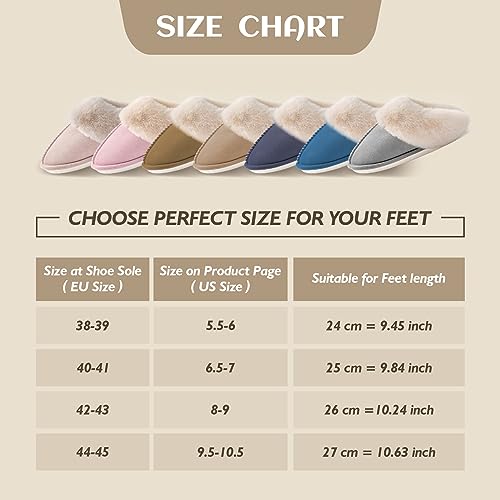 SOSUSHOE Womens Slippers Memory Foam Slippers Fluffy Slippers Warm Soft House Slippers for Women Non-Slip Indoor Outdoor,Khaki