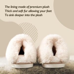 SOSUSHOE Womens Slippers Memory Foam Slippers Fluffy Slippers Warm Soft House Slippers for Women Non-Slip Indoor Outdoor,Khaki