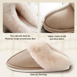 SOSUSHOE Womens Slippers Memory Foam Slippers Fluffy Slippers Warm Soft House Slippers for Women Non-Slip Indoor Outdoor,Khaki