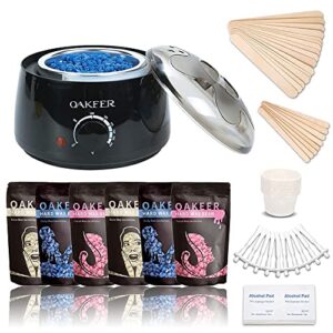 oakeer waxing kit women men wax warmer hair removal at home with 6 bags beans body waxing for eyebrows nose cheeks arms bikinis legs 62 accessories